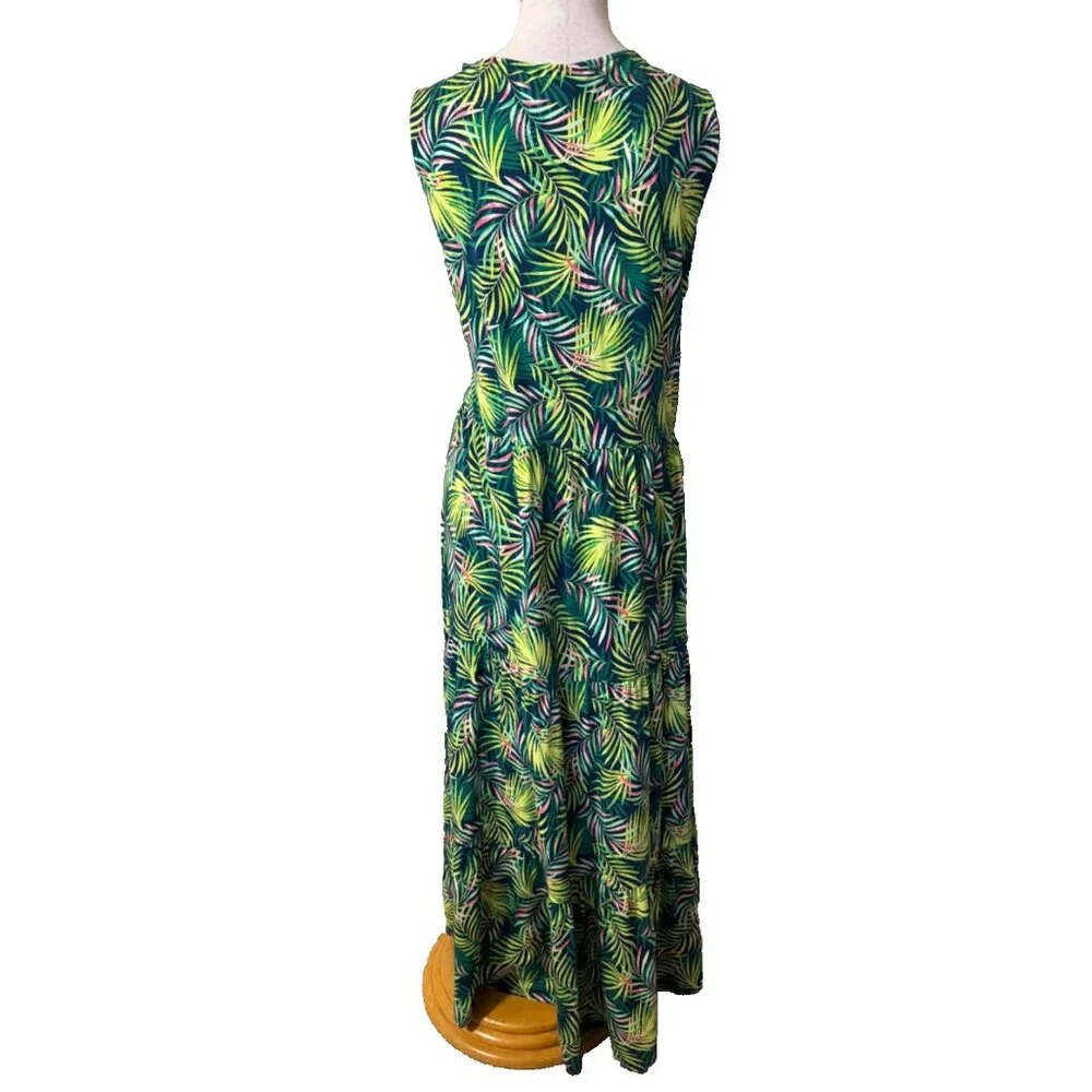 Lands End Maxi Tiered Dress 1X Stretch Cotton Modal Floral Washable NEW